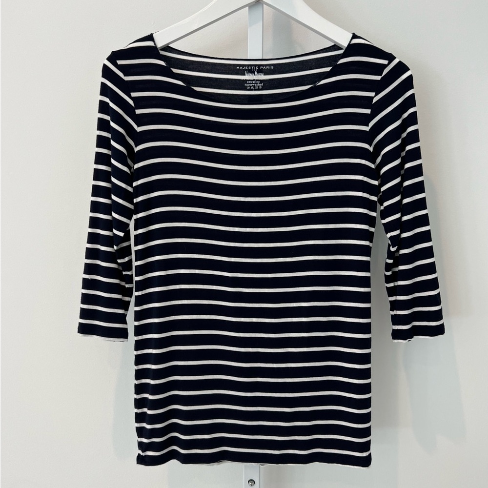 MAJESTIC PARIS EXTRAFINE SUPERWASHED NAVY WHITE SOFT TOUCH T-SHIRT 1 / S NWOTS!